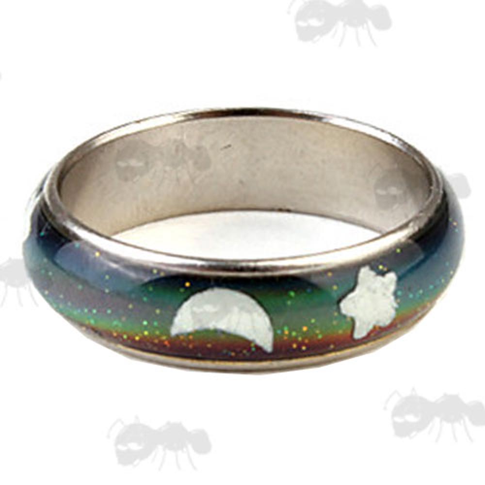 Mood Ring with Glitter Moon and Stars Theme