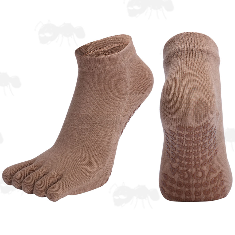 Pair of Beige Yoga Non-Slip Toe Socks