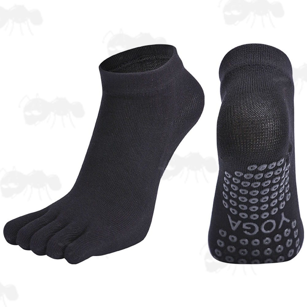 Pair of Black Yoga Non-Slip Toe Socks