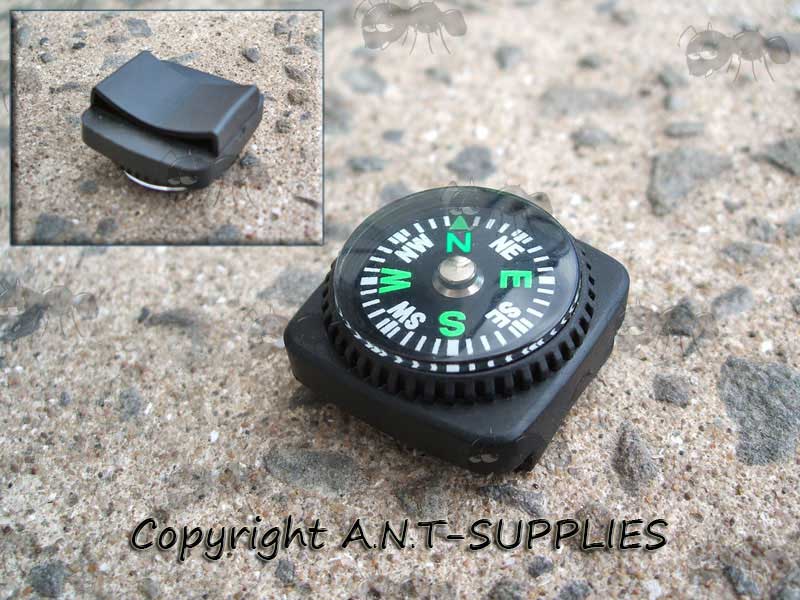 Back and Front View of Button Compass with Buckle Strap Fitting