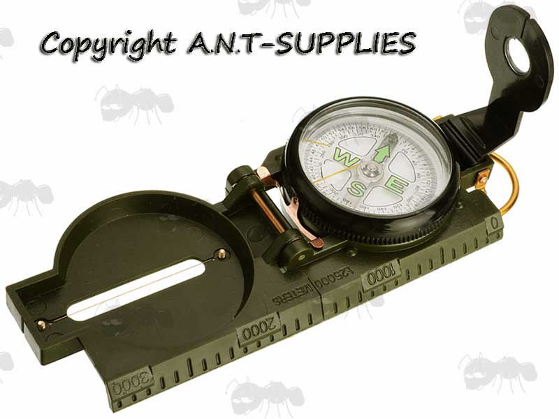Unfloded View of The Military Lensatic Styled Marching Compass with Box
