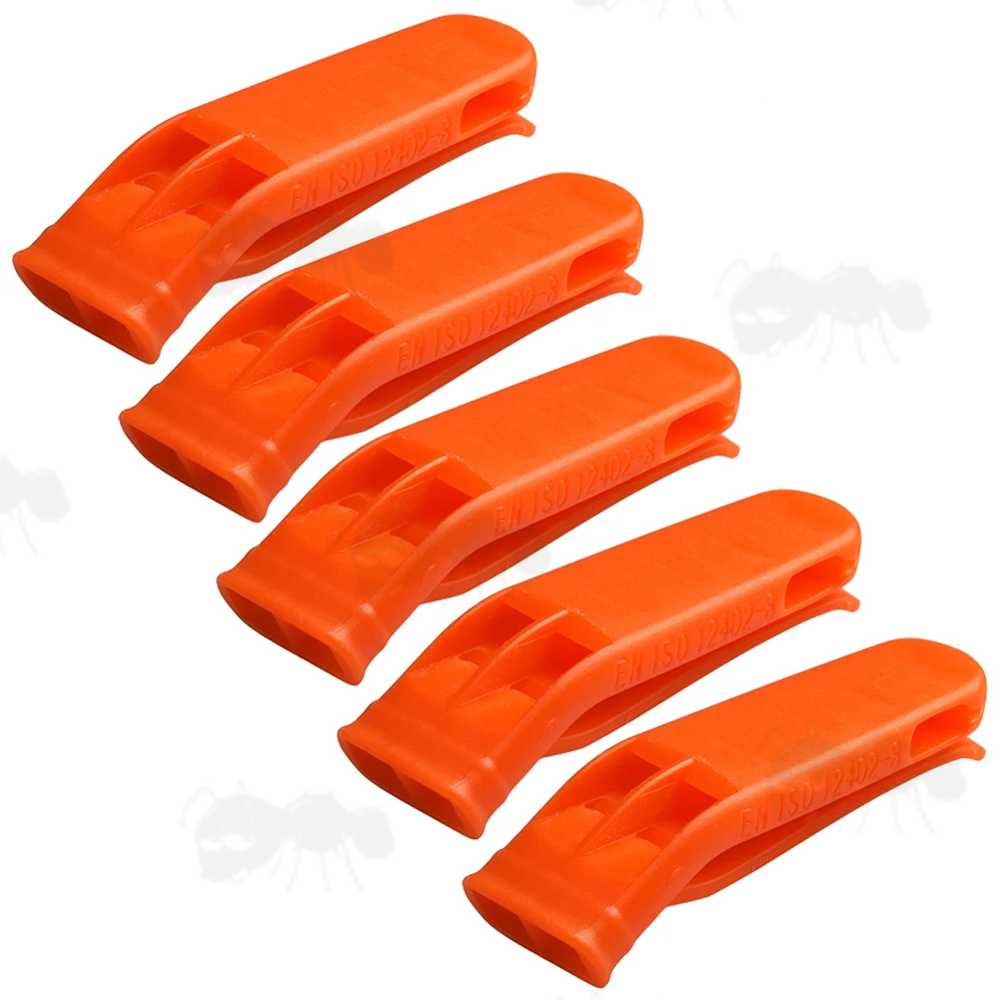 Pack of Five Double Frequency Orange Colour Signal Whistles