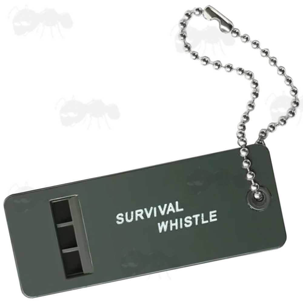 Triple Frequency Green Coloured Flat Design Signal Whistle with Metal Ball and Chain Keychain