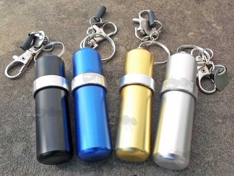 Silver, Black, Blue and Gold Coloured Keychain Lighter Fuel Kettles