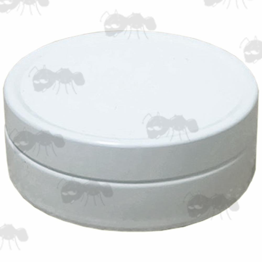 Small Survival Tin Jar with Push Top Lid and White Enamel Coating