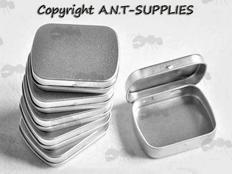 Six Small Silver Coloured Survival Tin with Hinged Lid