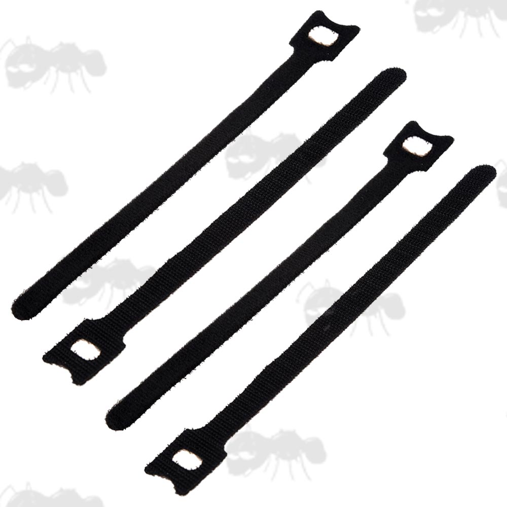 Set of Four Long Black One Piece Hook and Loop Cinch Straps