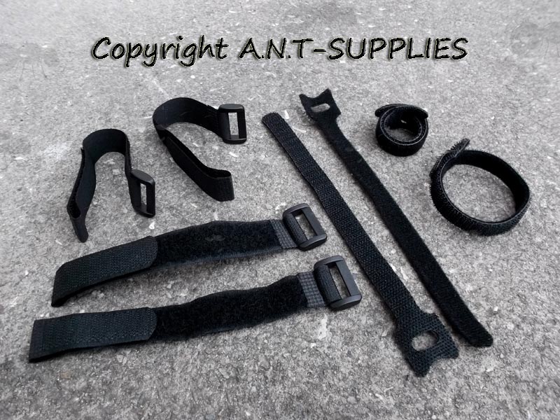 Two Sets of Four Black Hook and Loop Cinch Straps