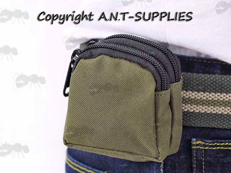 Green Canvas Belt Fitting Small Utility Pouch On Belt