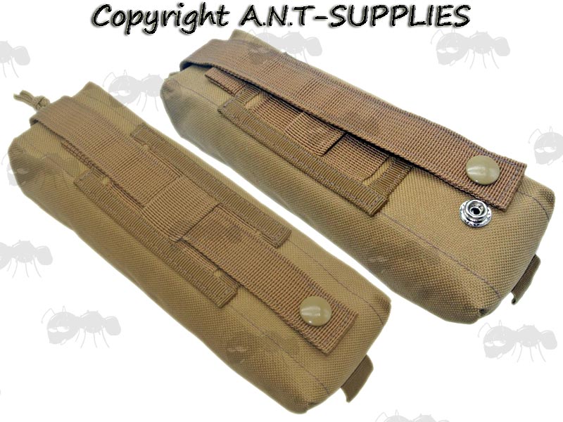Back View of Two Tan Coloured Canvas Pouches for Take Apart Gun Barrel Cleaning Rod Kits