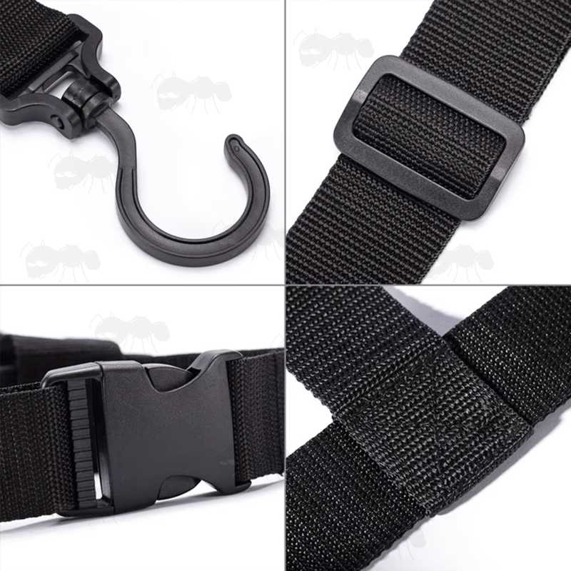 Close-Ups of The Black Nylon Webbing Straps for Boot Hanging Storage