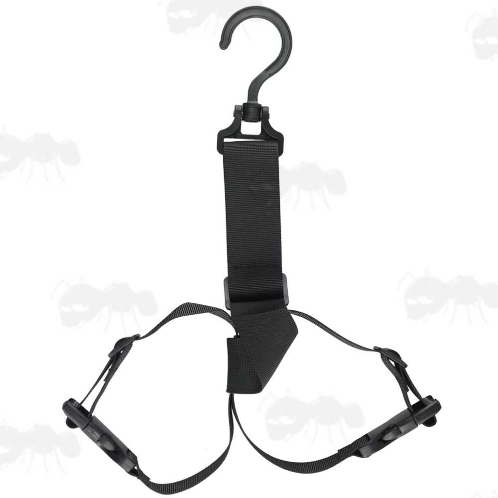 Black Nylon Webbing Straps for Boot Hanging Storage with Swivelling Hook and QD Buckles