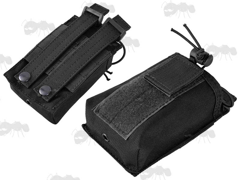Front and Back View of The Large Black Canvas Communication Device Holster Pouch