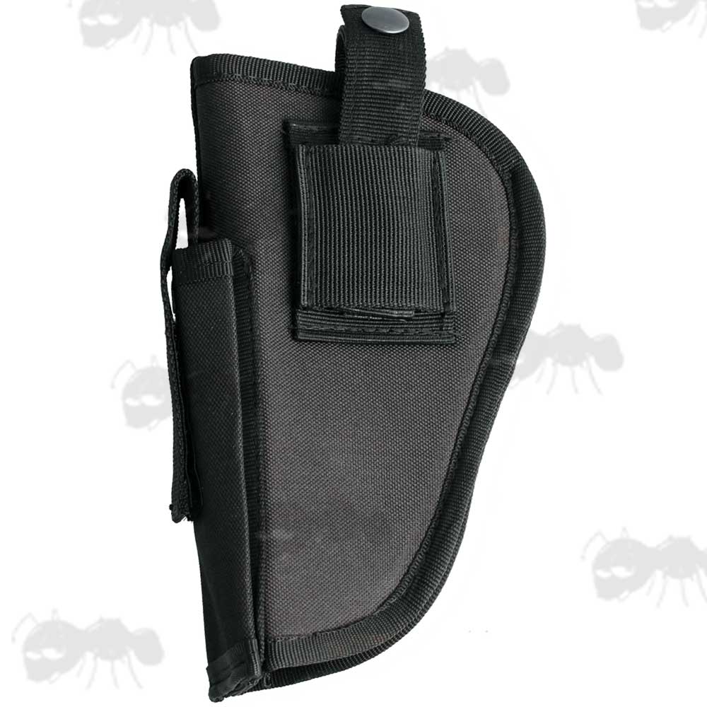 Black Coloured Tough Nylon Belt Fitting Open Ended Pistol Holster with Mag Pouch
