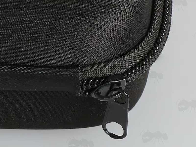 Closed Up View of The Zip on The Small Black EVA Rigid Foam Storage Case for Protecting Small Items
