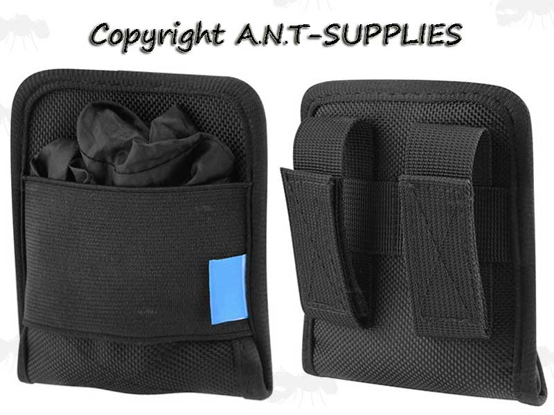 Front and Back View of The Black Canvas MOLLE System Fitting Drop Pouch with Drawstring Closer