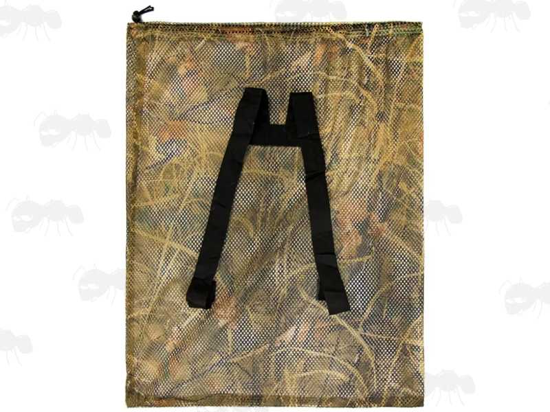Back Shoulder Strap View on The Reed Camo Mesh Decoy Carry Bag with Drawstring
