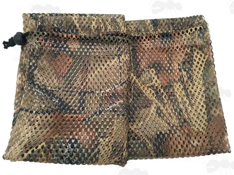 Reed Camo Mesh Decoy Carry Bag with Drawstring and Shoulder Straps, Shown Laid Folded Flat