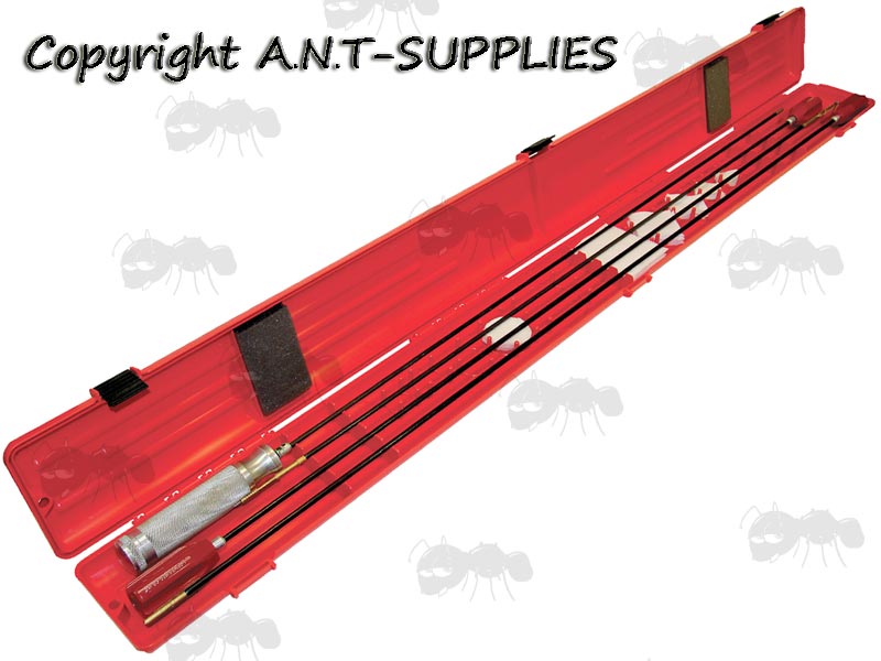 Open View with Rods of The Extra Long Red Plastic Case for One Piece Gun Barrel Cleaning Rods by MTM Case Gard