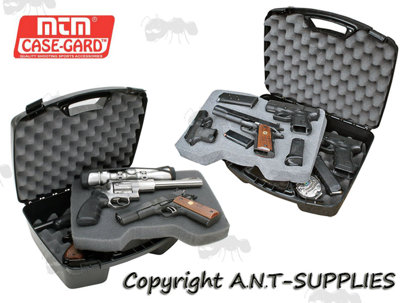 Open View of the MTM CASE-GARD Model 811 Hard Plastic Pistol Carry Case with Egg Foam Padding for Four Guns