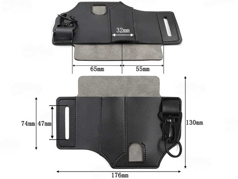 Measurements Show of The Black Imitation PU Leather Belt Loop Fitting Multi-Tool Holster Organiser Pouches