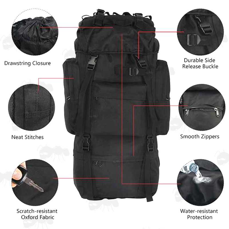 Features on The Front of Large Black Tactical Backpack