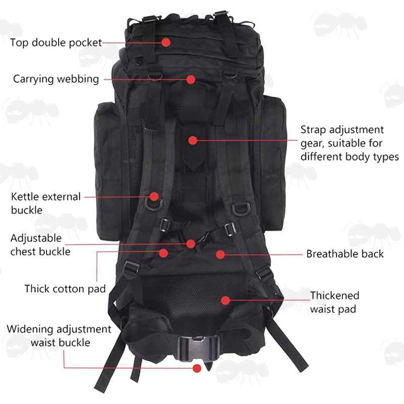 Features on The Back of The Large Black Tactical Backpack