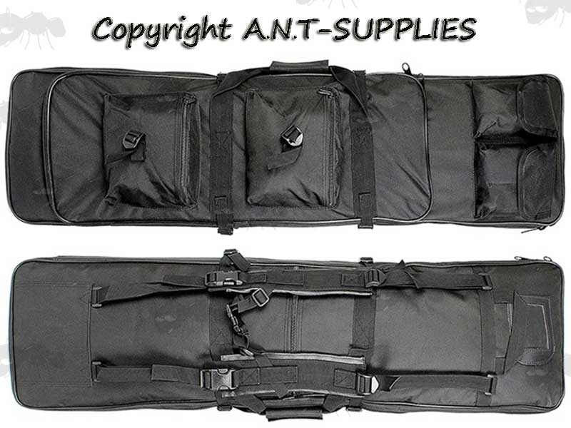 Front and Back View of The 100cm Long Black Canvas Rifle Backpack Case