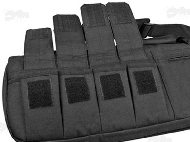 Close-Up View of The Four External Magazine Pouches on The 118cm Long Black Canvas Tac-Rifle Case