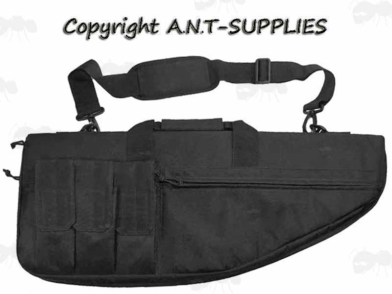 Front View of The 70cm Long Black Canvas Tac-Rifle Case with Shoulder Sling Carry Strap
