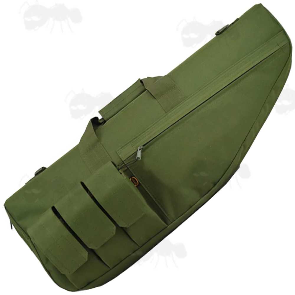 70cm Long Green Canvas Tac-Rifle Case with External Mag Pouches, Carry Handles and Shoulder Sling Carry Strap