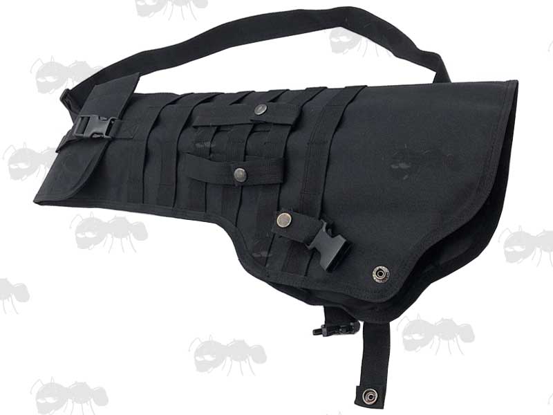 Front View of The Black Canvas Tactical Rifle Scabbard With MOLLE Webbing and Detachable PAL Straps, Carry Handle and Shoulder Strap