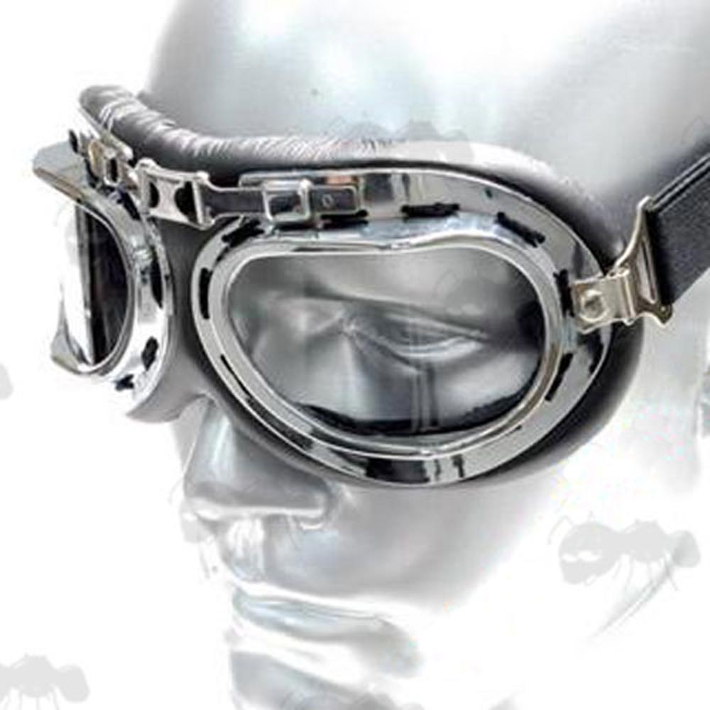 Clear Lenses Fancy Dress Flying Goggles with Silver Trim