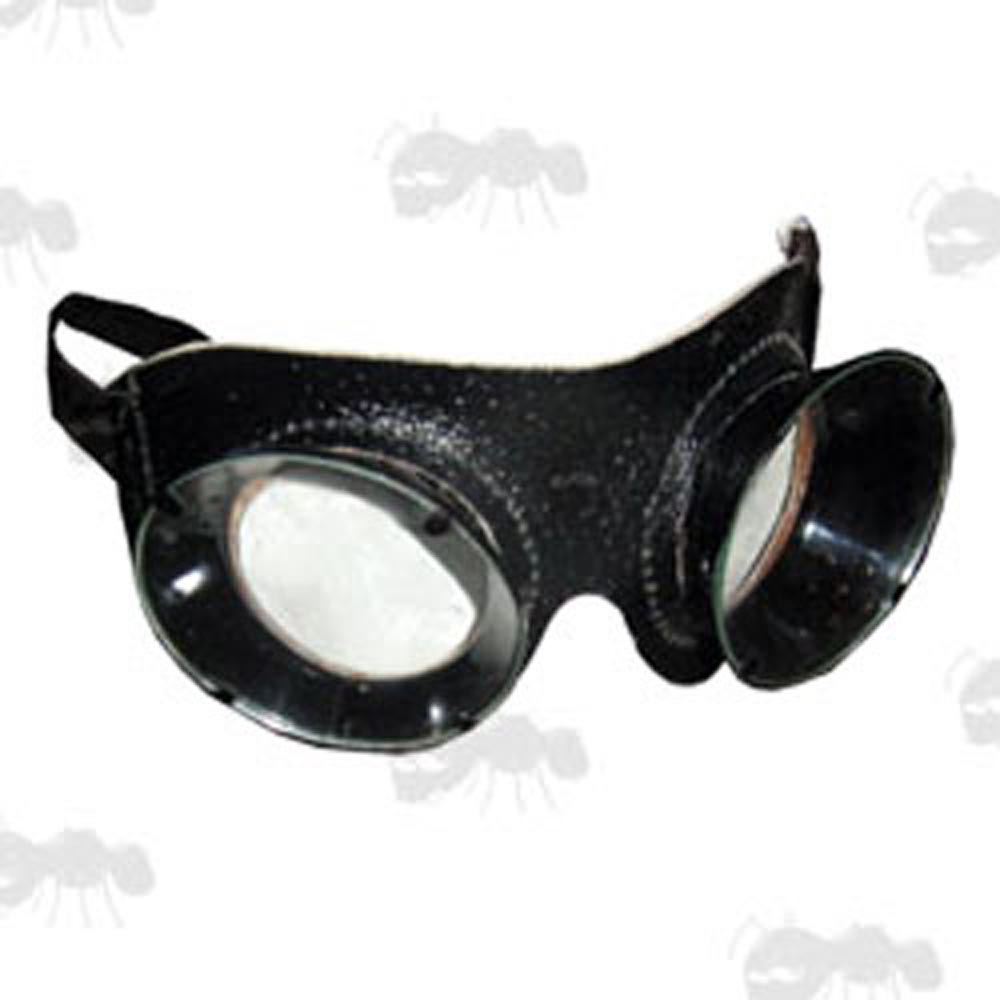 Russian Military Surplus Dark Brown Leather Goggles with Round Glass Lenses