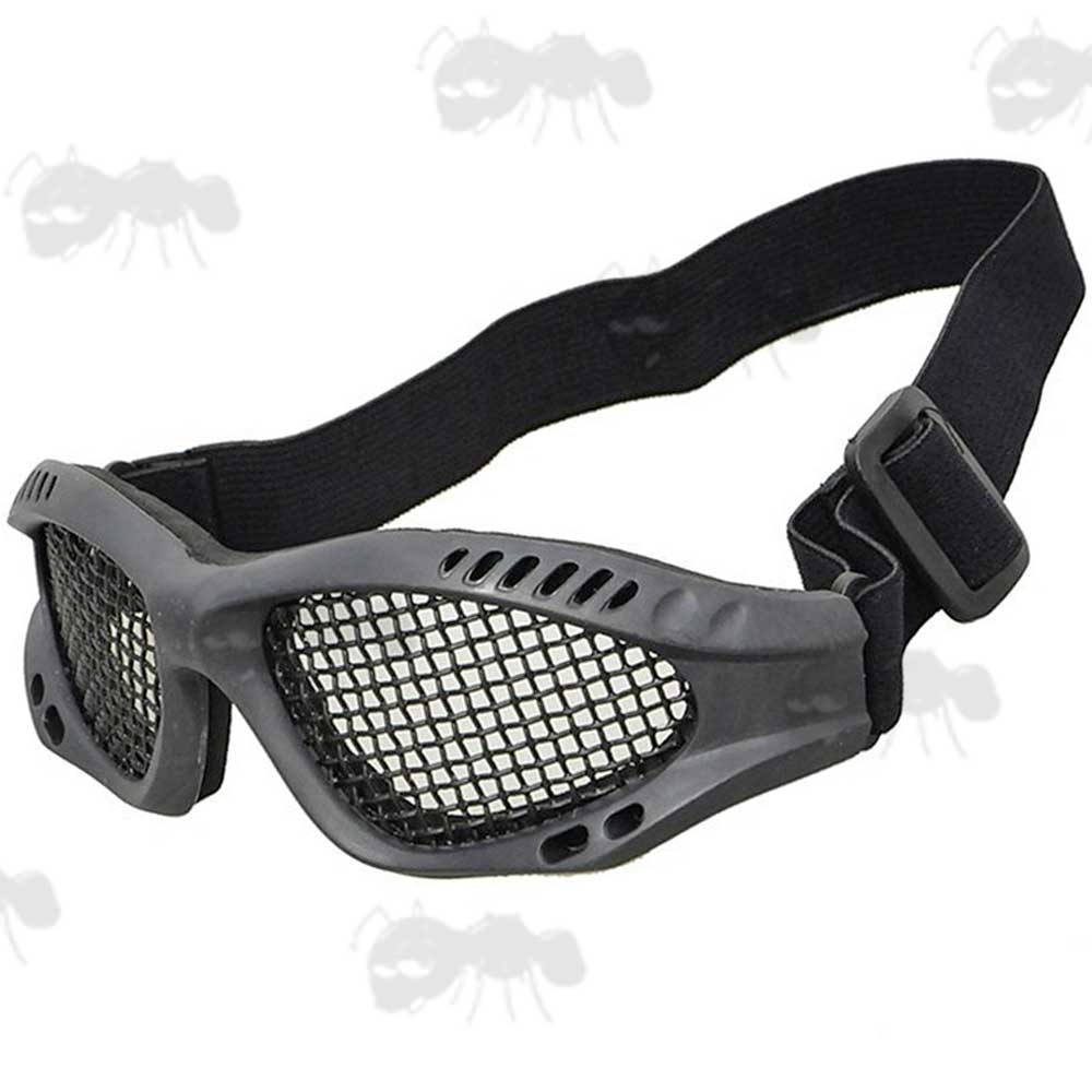 Black Framed Low Profile Wire Mesh Airsoft Goggles