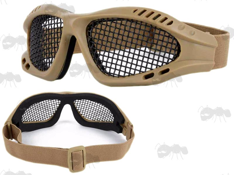Tan Framed Low Profile Wire Mesh Airsoft Goggles