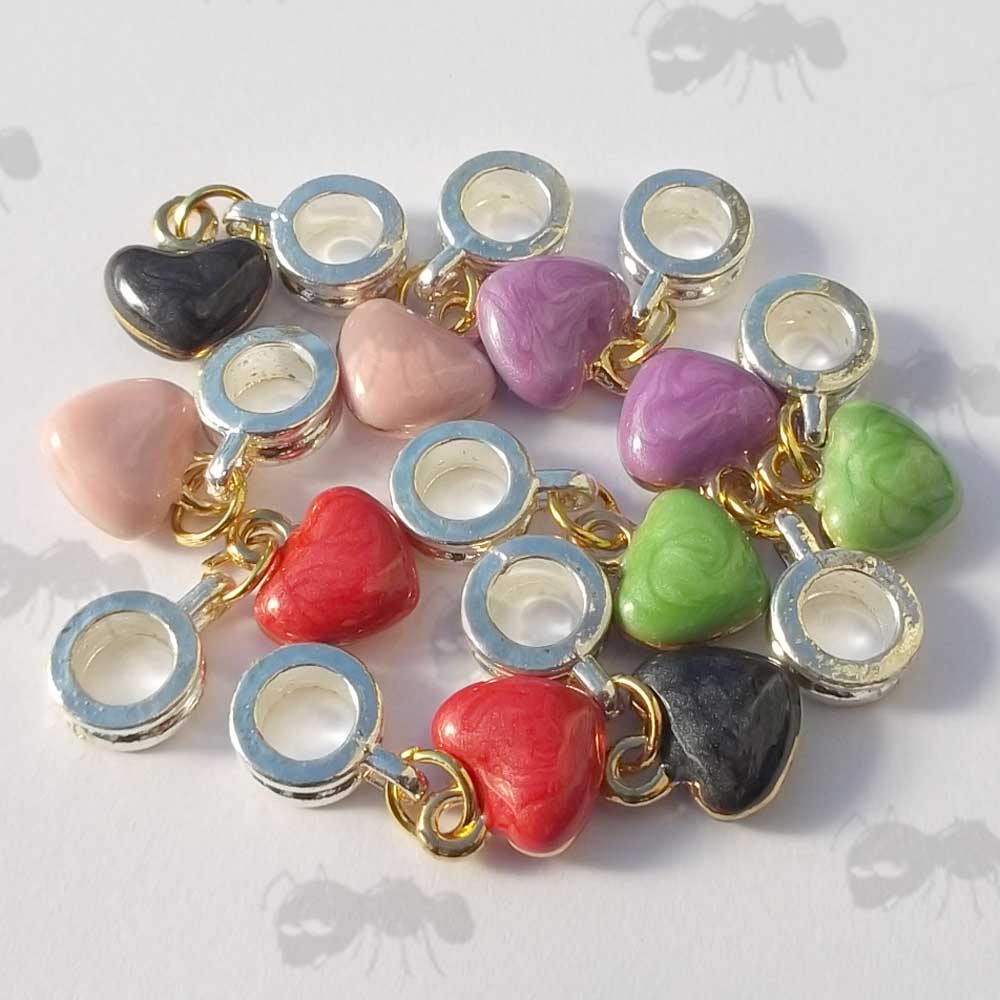 Set of Ten Assorted Colour Heart Shaped Charms For Charm Bracelets