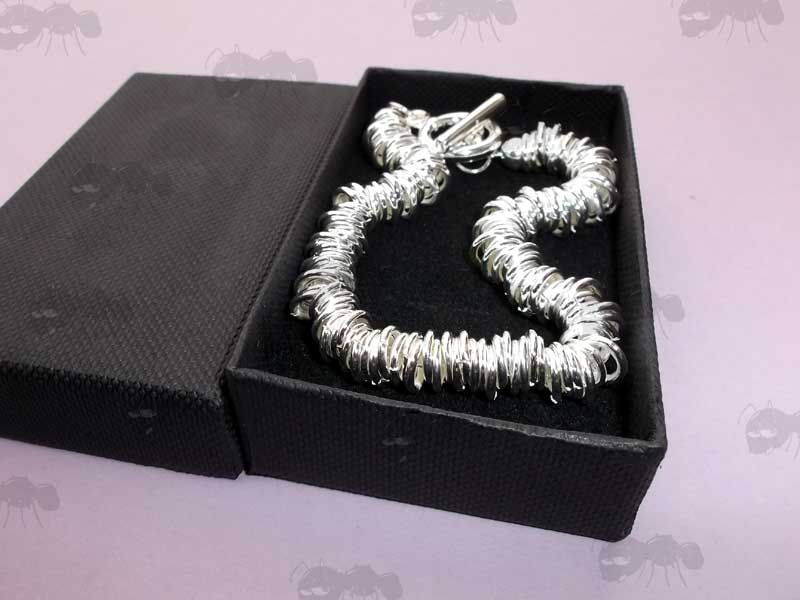 Silver Chain Fashion Bracelet With Silver Loops, Toggle Clasp Ring and T-Bar in Black Card Gift Box