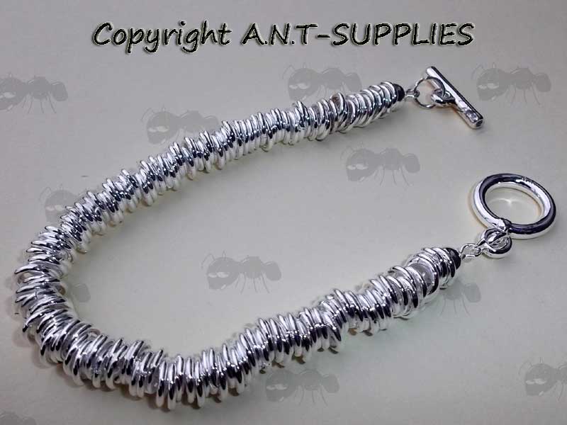 Silver Chain Fashion Bracelet With Silver Loops, Toggle Clasp Ring and T-Bar