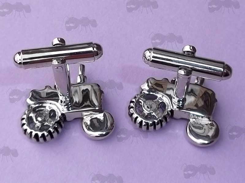 Back View of The Pair of Silver Coloured Metal Tractor Cufflinks
