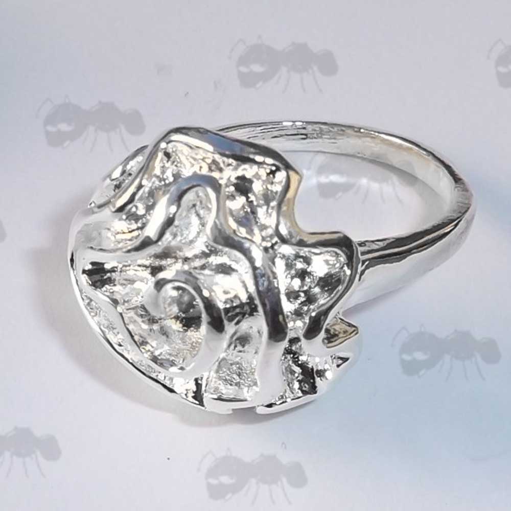 Silver Rose Flower Finger Ring With Solid Ring