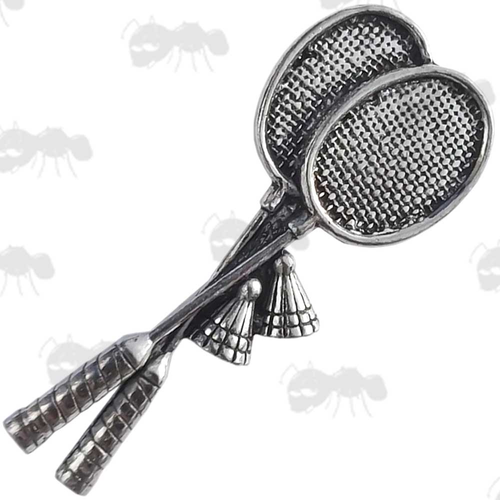 Badminton Rackets Pewter Pin Badge