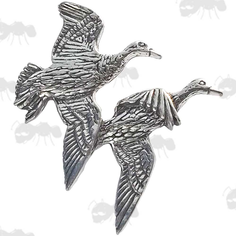Pair Of Ducks Flying Right Pewter Pin Badge