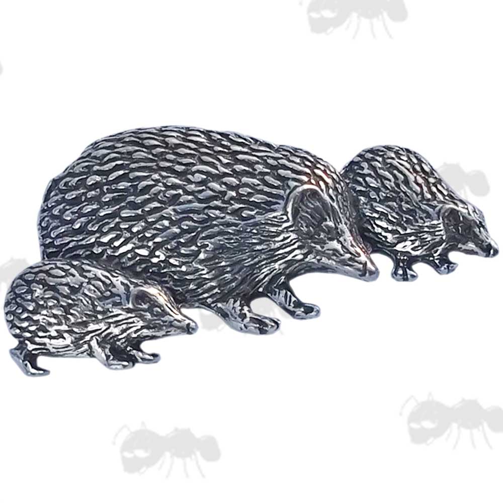Hedgehog Family Pewter Pin Badge