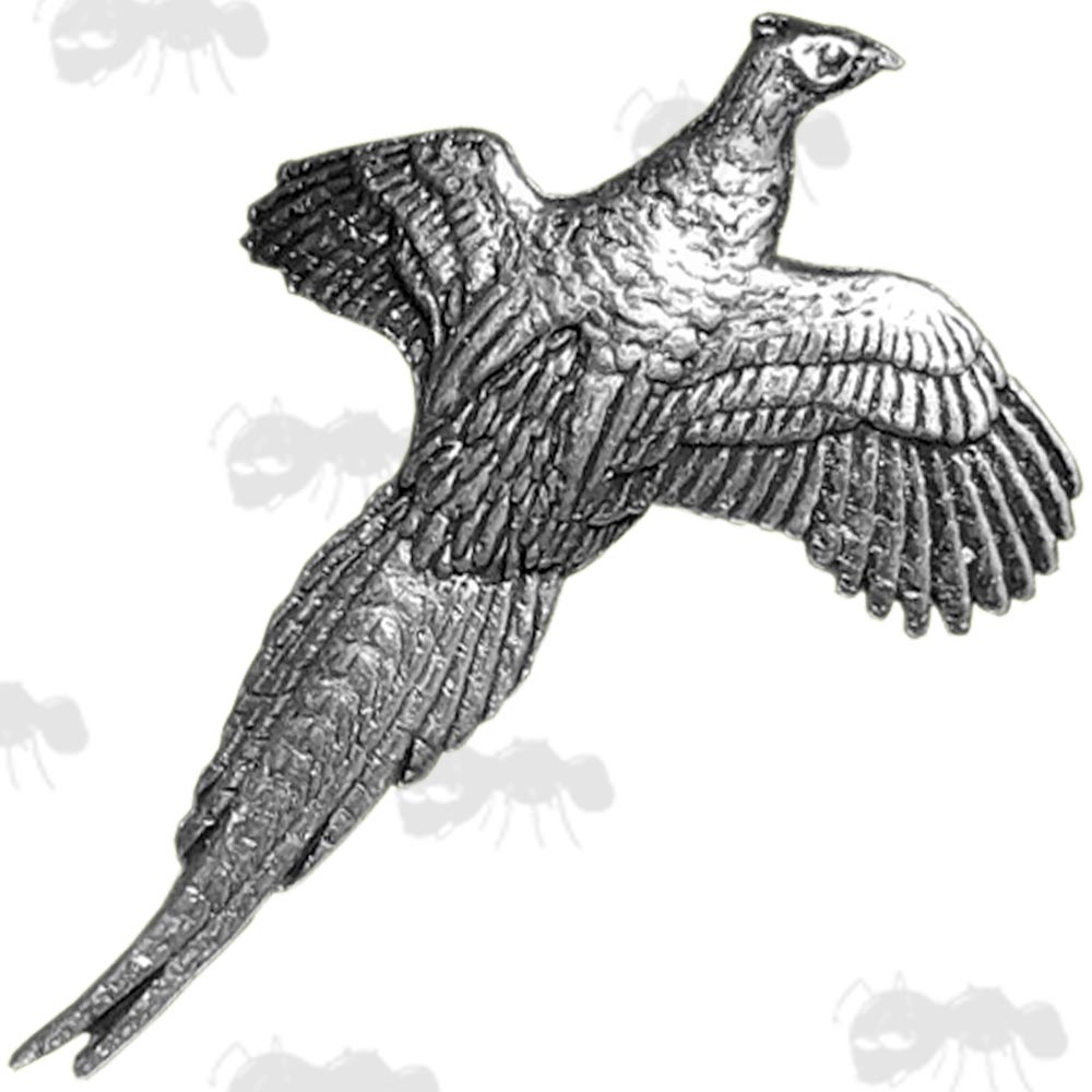 Small Pheasant in Flight Pewter Pin Badge