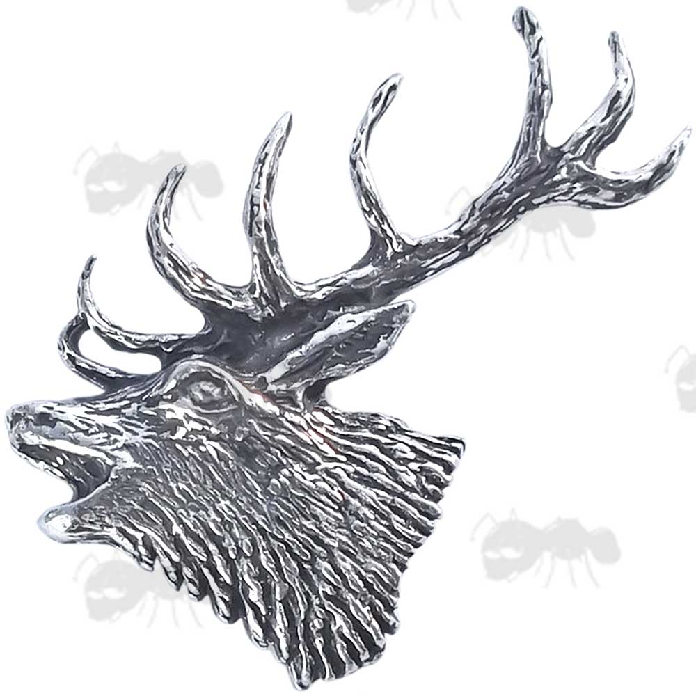 Red Stag Head Pewter Pin Badge