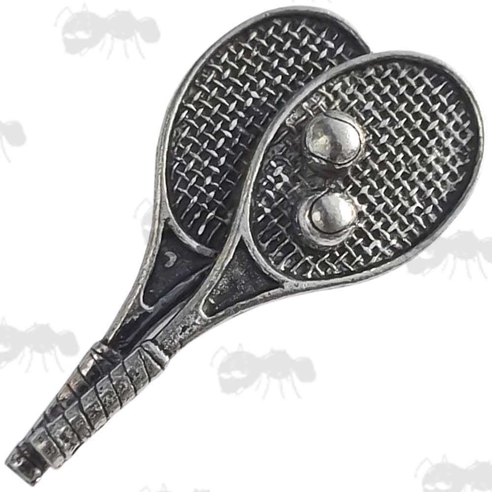 Tennis Rackets Pewter Pin Badge