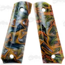 Pair of Full Size Multi-Coloured Swirl Patterned Acrylic Smooth Finish 1911 Pistol Grips