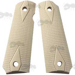 Pair of Full Size Ivory Look Resin 1911 Pistol Grips with a Diamond Textured Finish
