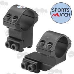 SportsMatch UK Two Piece 9-11mm Dovetail Rail Fitting, Forward Reach, High-Profile 25mm Diameter Rifle Scope Mounts with 10 MOA HETO58C